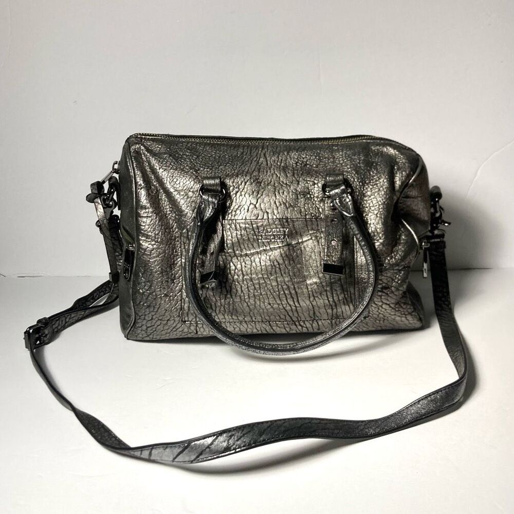Badgley Mischka Metallic Silver Textured Leather Bag with Detachable Strap